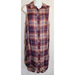 Maurices Long Plaid Button Down Tunic Size M medium Blouse